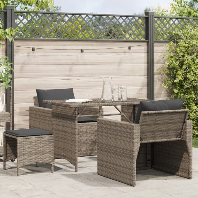 vidaXL - 4-delige - Loungeset - met - kussens - poly - rattan - grijs