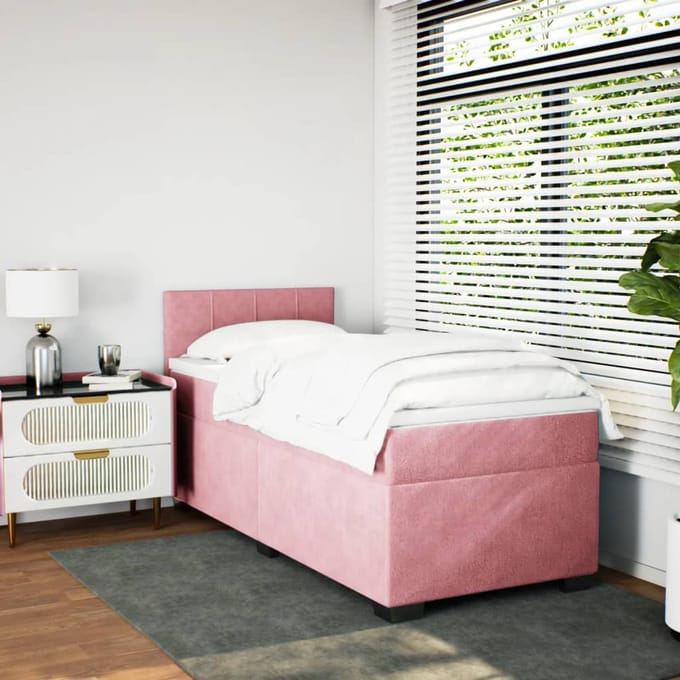 vidaXL - Boxspring - met - matras - fluweel - roze - 90x190 - cm