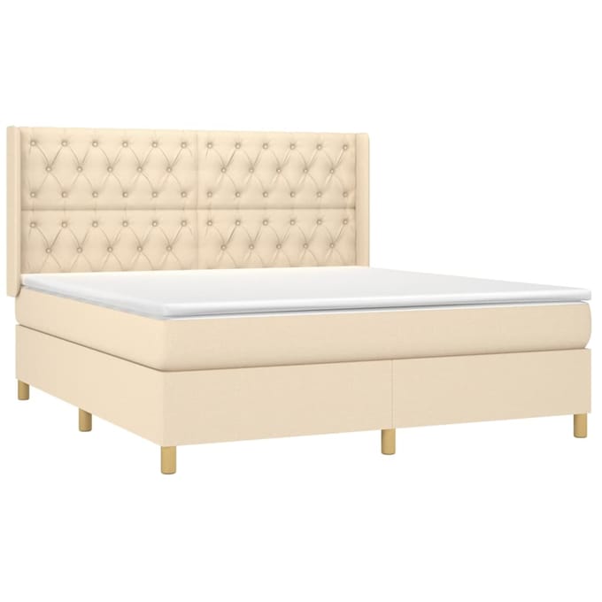 vidaXL - Boxspring - met - matras - stof - crèmekleurig - 160x200 - cm