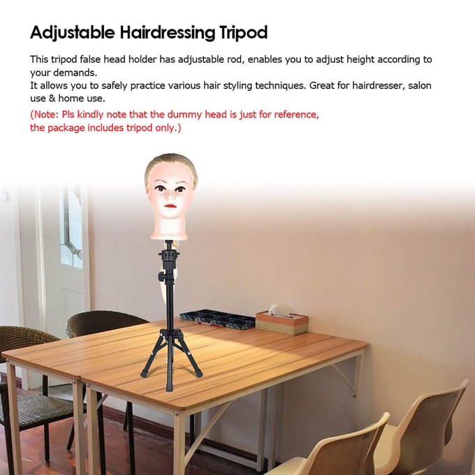 Mini verstelbare kappersstatief Valse hoofdhouder Kapper Trainingshoofd Valse hoofdtafel zwart
