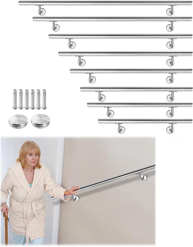 RVS Trapleuning - Wandsteun Balustrade - Veilig Traplopen - Afgerond Handvat - 60 cm - Zilver
