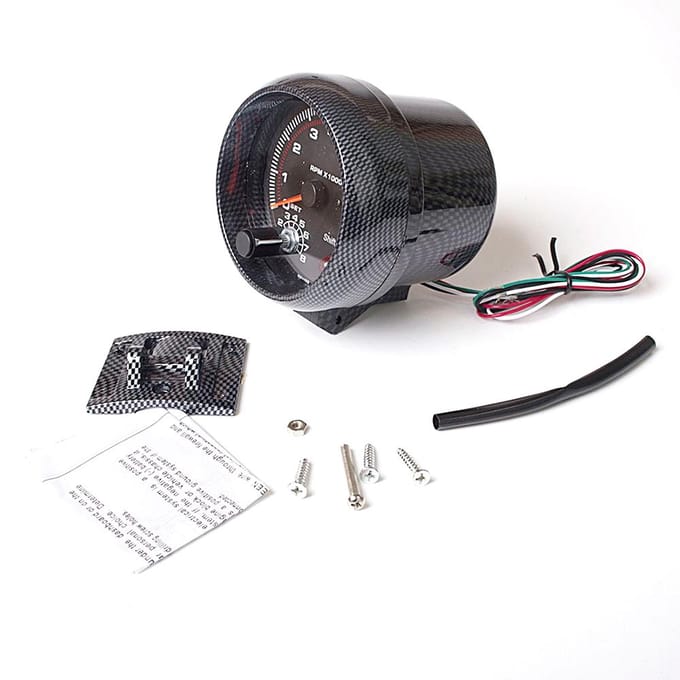 3,75  Auto Universele koolstofvezel Toerenteller Meter Wit Inter Shift licht 0-8000 RPM black