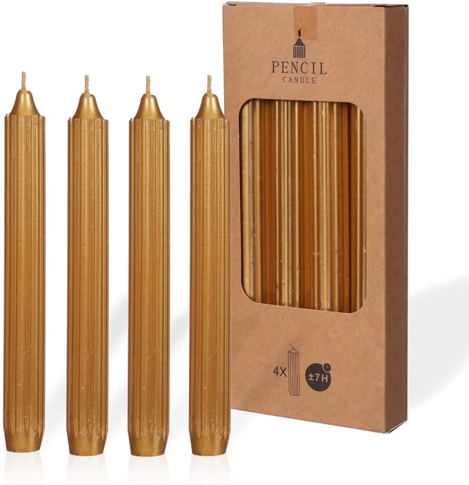 Comforder Potloodkaarsen Goud - Set van 4 Dinerkaarsen 20cm - 4 x 7 Branduren