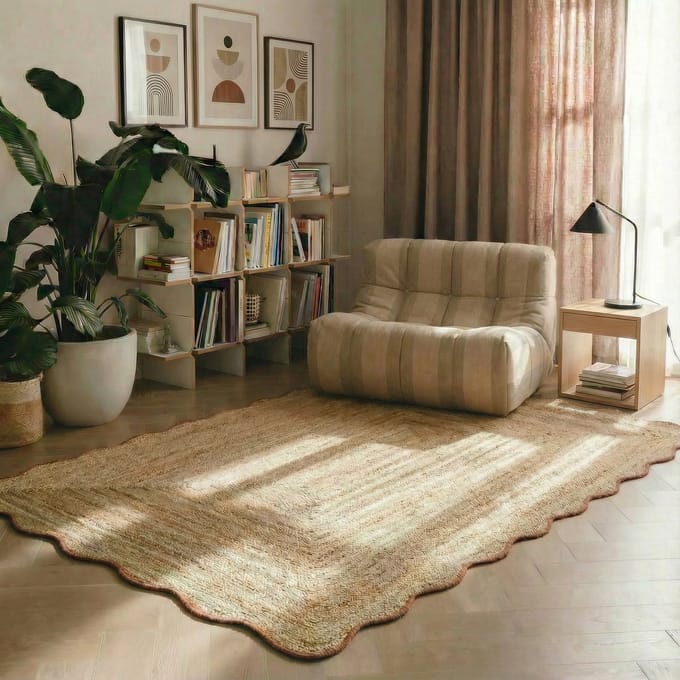 Jute vloerkleed scallop wafelstructuur naturel/roest Mrcarpet