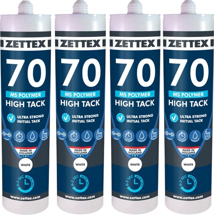 Zettex MS 70 High Tack Montagekit - Lijmkit - Binnen & Buiten - Extra Sterk - 290ml - Wit - 4-PACK