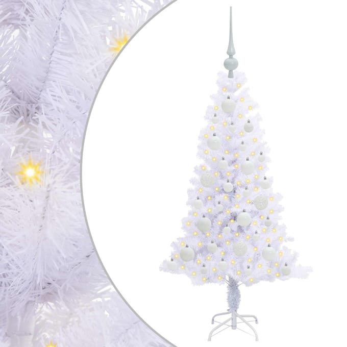 vidaXL - Kunstkerstboom - met - 150 - LED - Wit - 120 - cm - PVC - en - Staal