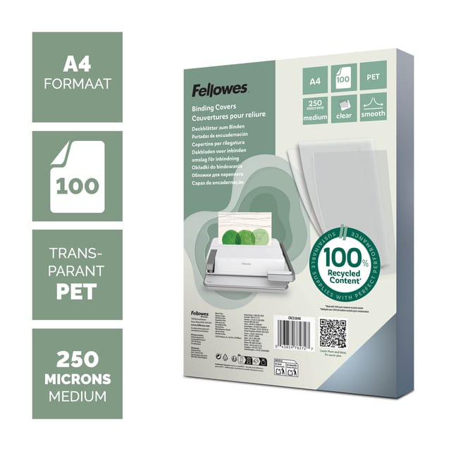 Voorblad Fellowes A4 PET 250micron recycled 100 stuks