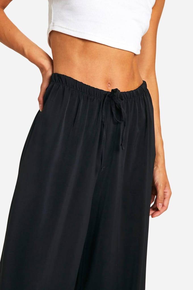 boohoo Dames Lange geweven wijde pijpbroeken | Zwart | Maat: 46