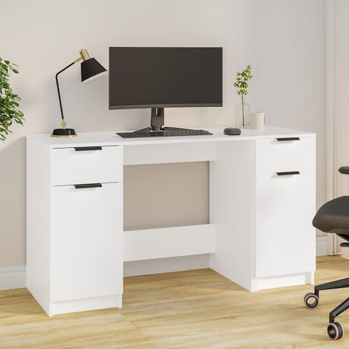 vidaXL - Bureau - met - bijzetkast - bewerkt - hout - wit