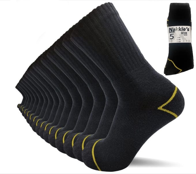 Werksokken - Zwart - 47/50 - Nakkie's - Heavy duty - Mega pack - 10 paar