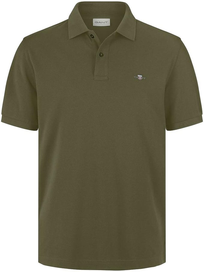 Gant Polo Fine Shield Short Sleeve Piqué Uni Mosgroen / male