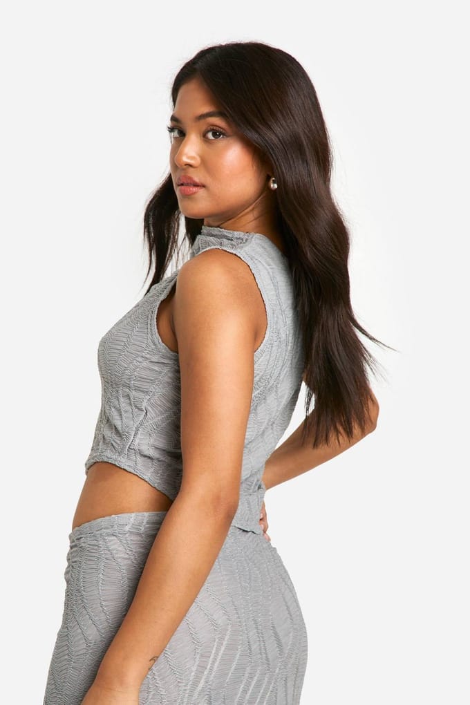 boohoo Dames Petite High Neck Getextureerde Top | Zilvergrijs | Maat: 42