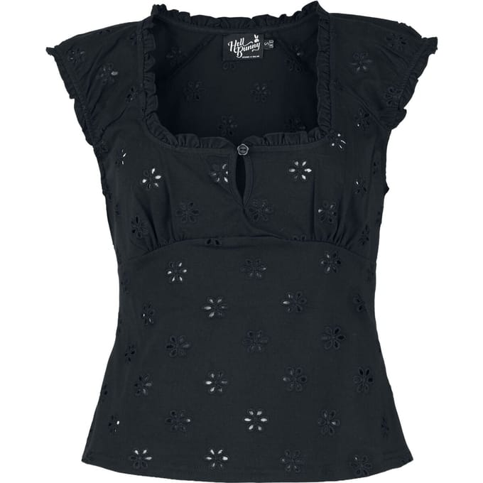 Hell Bunny - Rockabilly T-shirt - Sammy Jo Top - L - voor Vrouwen - zwart