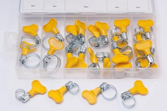 Set slangklemmen met handgreep, 26-delig, roestvrij staal, incl. doos