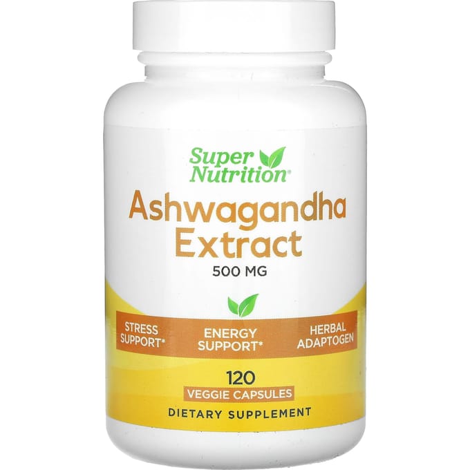 Super Nutrition, Ashwagandha, 500mg, 120 Plantaardige Capsules