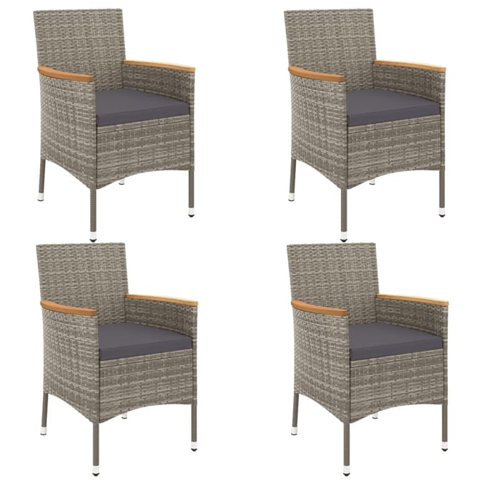 vidaXL - 5-delige - Bistroset - met - kussens - poly - rattan - grijs