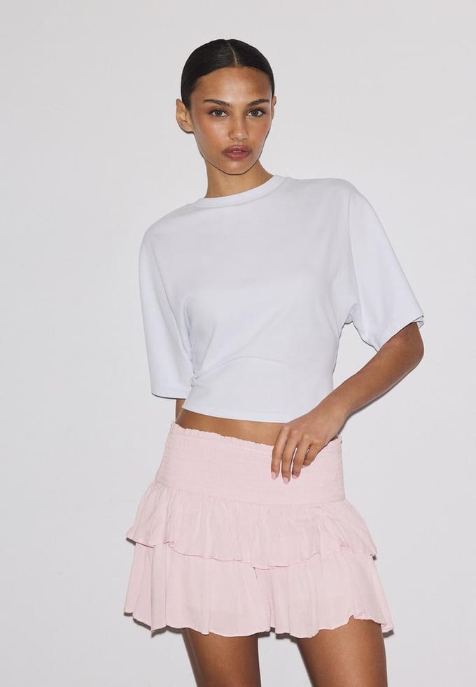 Stradivarius Mini broekrok met volants  Pastelroze S