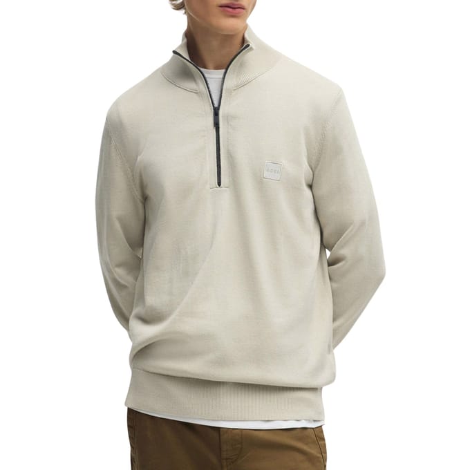 BOSS Kanobix Half Zip Trui Ecru - Maat M - Heren - Quarter zip