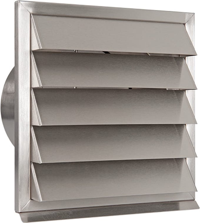 RVS buitenrooster Eco+ vaste lamellen+terugslagklep Ø180mm