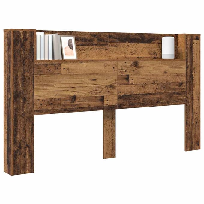 vidaXL - Opslag - hoofdeinde - met - LED - Oud - hout - Bewerkt - hout