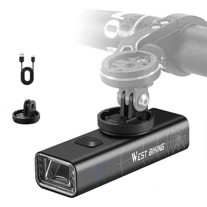 Feu de vélo en alliage d'aluminium haute luminosité, éclairage de vélo rechargeable USB à haute luminosité, éclairage de route étanche Type B-800lm noir