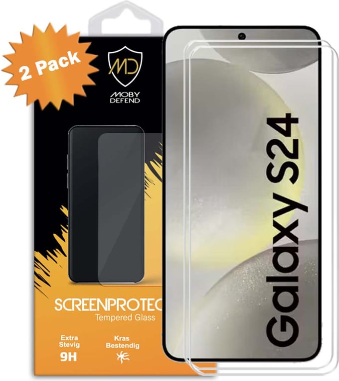 2-Pack MobyDefend Screenprotectors - Geschikt voor Samsung Galaxy S24 - Case-Friendly Screensavers - Gehard Glas