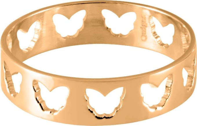 Quiges Stapelring Dames - Vulring Vlinders - RVS Roségoudkleurig - Maat 20 - Hoogte 6mm