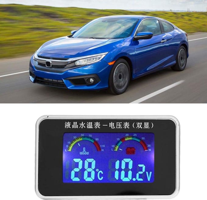 Universele Auto LCD Voltmeter en Waterthermometer Set 12V/24V