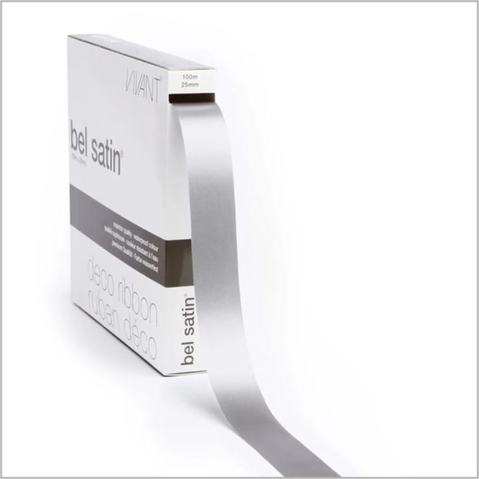 Poly Satijnlint Zilvergrijs – 25 mm × 100 m – polysatijn