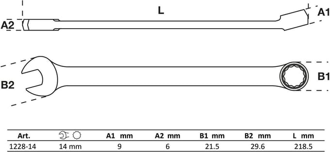 BGS Steekringsleutel - extra lang - 14 mm