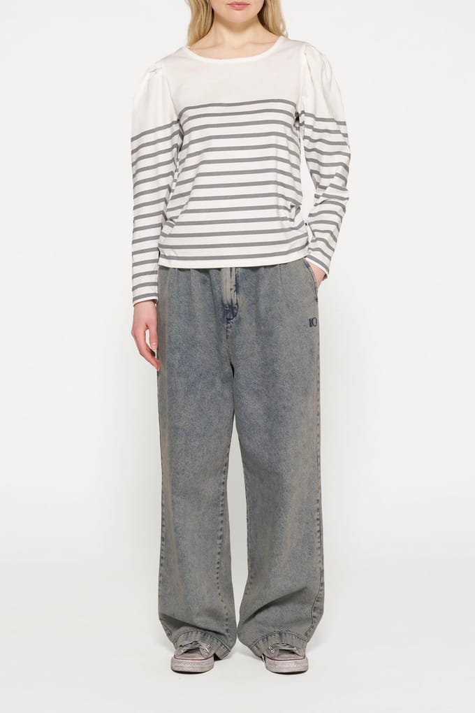 10DAYS Puff Long Sleeve Tee Stripes Ecru/graphite Größe: S | Longsleeves Outlet | Damen | Braun