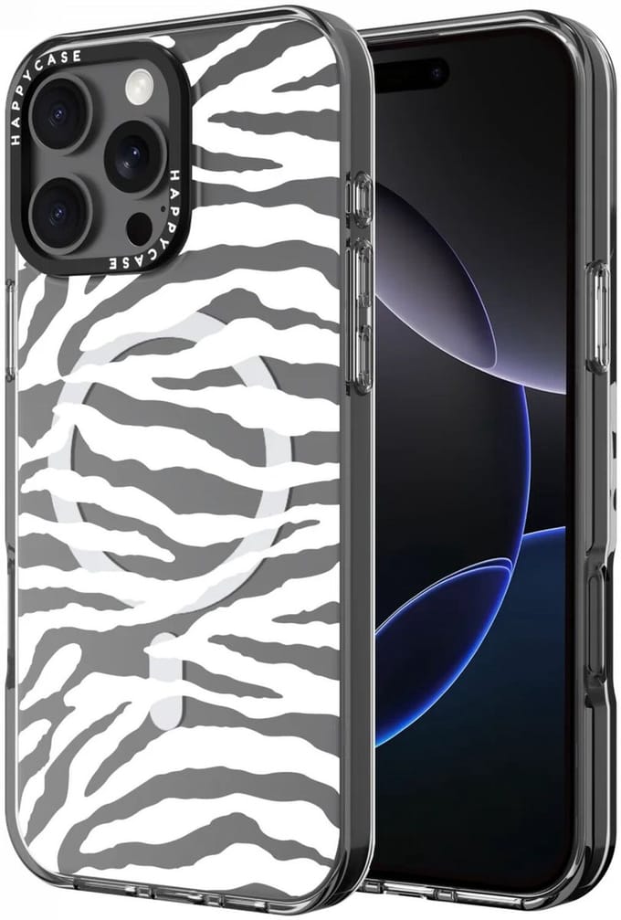 HappyCase Joy Hoesje | Geschikt voor Apple iPhone 16 Pro Max | Compatibel met MagSafe | Back Cover | Silver Zebra Print