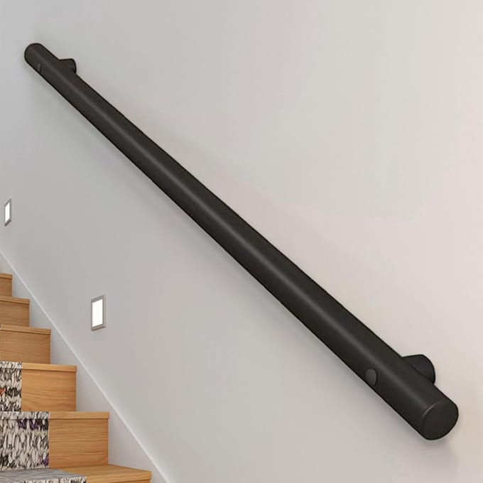 Trapleuning Metaal - Muursteun Handgreep - Veiligheid Trappen - Ergonomisch Ontwerp - 350 cm - Mat Zwart