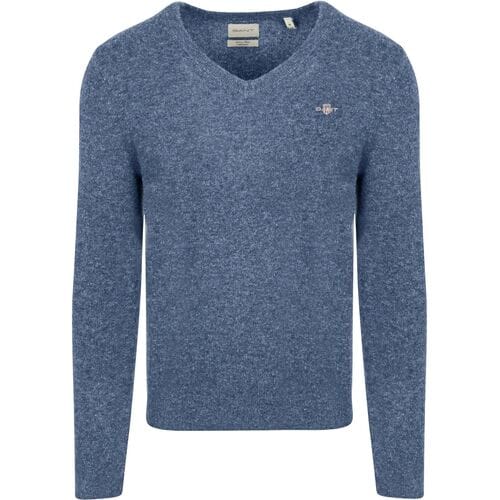 Gant Pullover V-Hals Woolblend Blauw - Maat L - Heren - Pullovers
