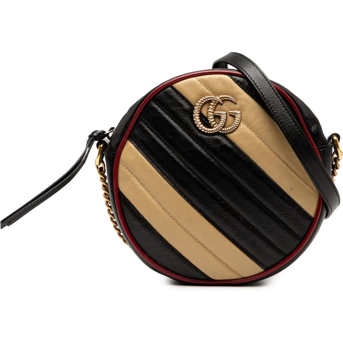 Tweedehands Mini Gg Marmont Matelassé Leren Torchon Ronde Schoudertas