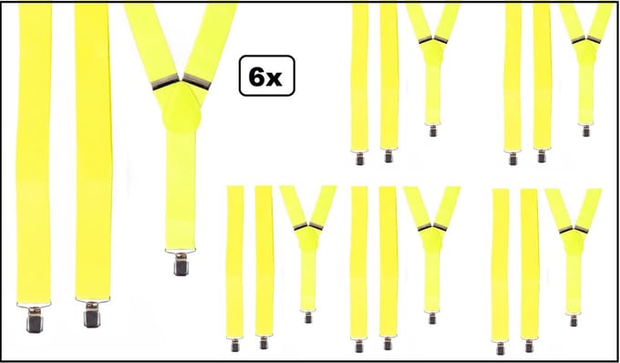 6x Bretel Fluor geel 35mm breed - Themafeest party carnaval optocht