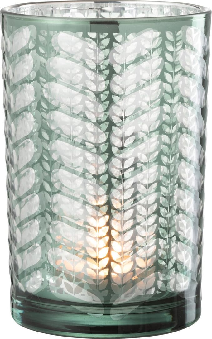 J-Line windlicht Visgraat - glas - groen/zilver - large
