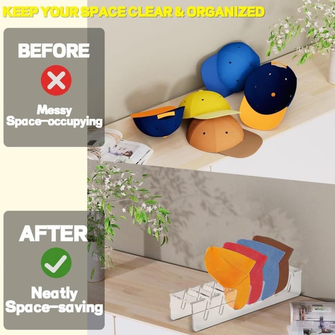 Acryl Hoeden Organizer Stand Ruimtebesparende Baseball Cap Organizer voor 7 Petten Geen Installatie Nodig 1PCS zwart