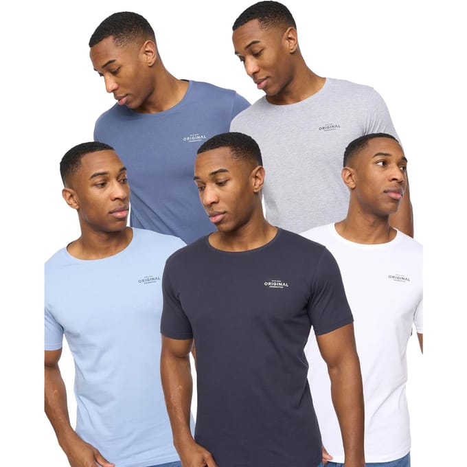 Crosshatch Heren Basicnatural T-shirt (Pakket van 5) (Wit/Marineblauw/Denim/Blauw/Grey Marl)