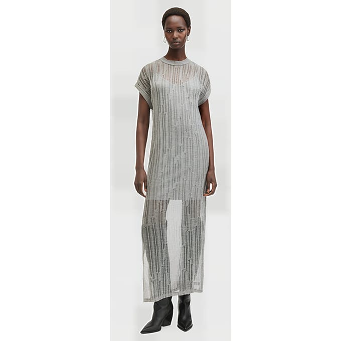 AllSaints Giana Dress Silver Größe: 2 | Maxikleider Outlet | Damen | Grau
