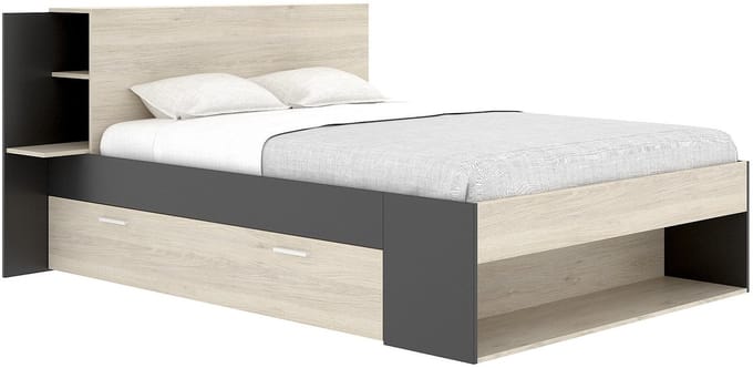 Vente-unique Bedframe hout zwart, natuurlijk licht 140 x 190 cm