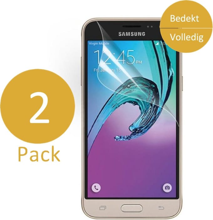 2x Screenprotector geschikt voor Samsung Galaxy J3 (2016) - Glas PET Folie Screenprotector Transparant 0.2mm 9H (Full Screen Protector)