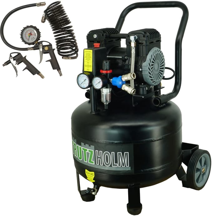 TRUTZHOLM Verticale Silent Compressor 36L - 900W Fluisterstille Compressor 62dB - Olievrije 8 Bar Perslucht Set Met Toebehoren
