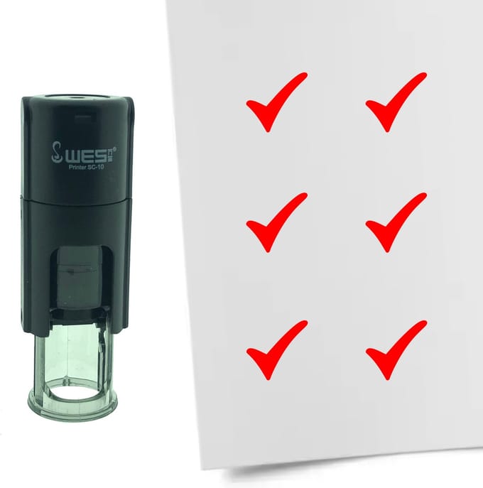CombiCraft Stempel Vinkje 10mm rond - rode inkt