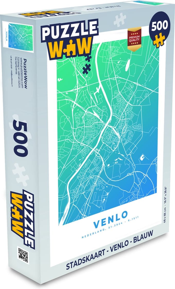 Puzzel Stadskaart - Venlo - Blauw - Legpuzzel - Puzzel 500 stukjes - Plattegrond