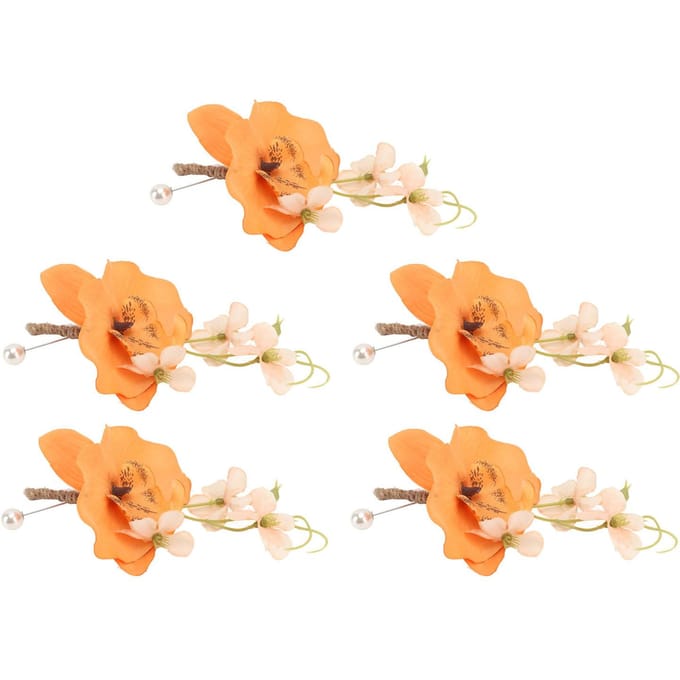 5 Stuks Bruidegom Corsage Elegant Heren Bruiloftsbloem Levensecht Permanent Herbruikbaar Kunstmatige Broche oranje