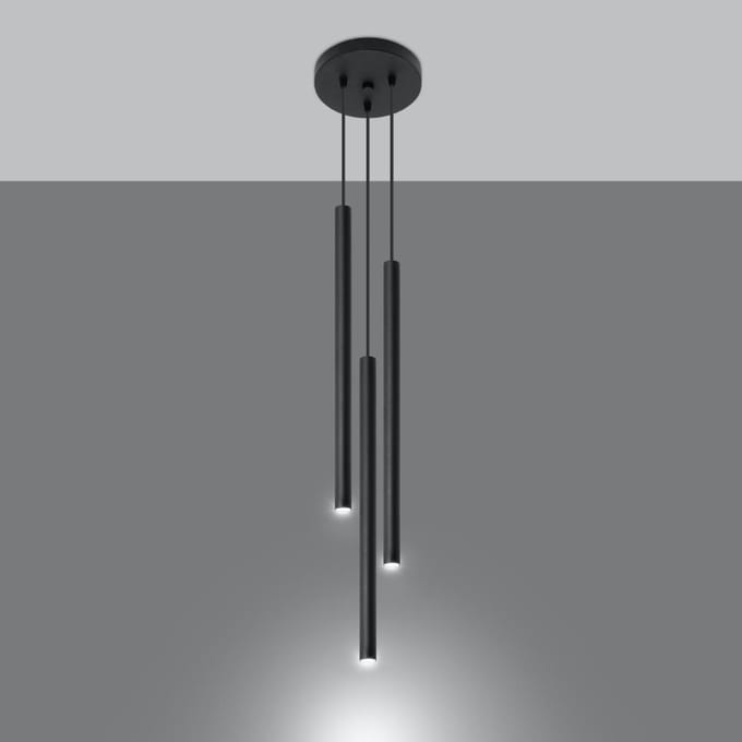 Hanglamp PASTELO 3P met 3 buiskappen op ronde rozet - Sollux Lighting - IP20 - Zwart staal behuizing - 20 x 20 x 90 cm - 3 x G9 LED, exclusief lichtbron - 3 x 8 W - Moderne hanglamp voor woonkamer, slaapkamer en eetkamer