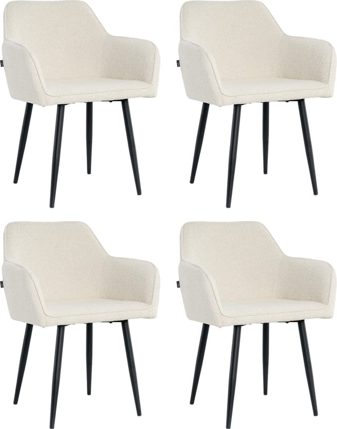 Lina® Diamond Eetkamerstoel - Creme - Set van 4 - Boucle