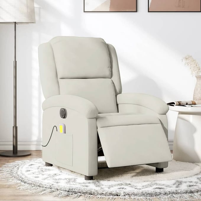 vidaXL - Massagestoel - elektrisch - verstelbaar - fluweel - crèmekleurig