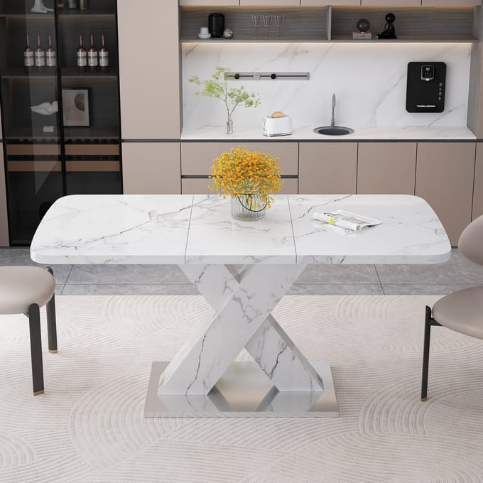 REDOM - Rechthoekige Eettafel - Uitschuifbaar - Modern - MDF En Staal - Wit - 120-160 X 80 X 76,5 Cm